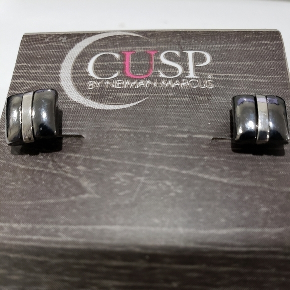 Elegant Women's Black and Silver Accent Stud Earrings - CUSP by Neiman Marcus - Picture 10 of 12